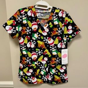 MicroFlex By EliteMed Sz S Black Red Brown Scrub Top African American Santa NWT